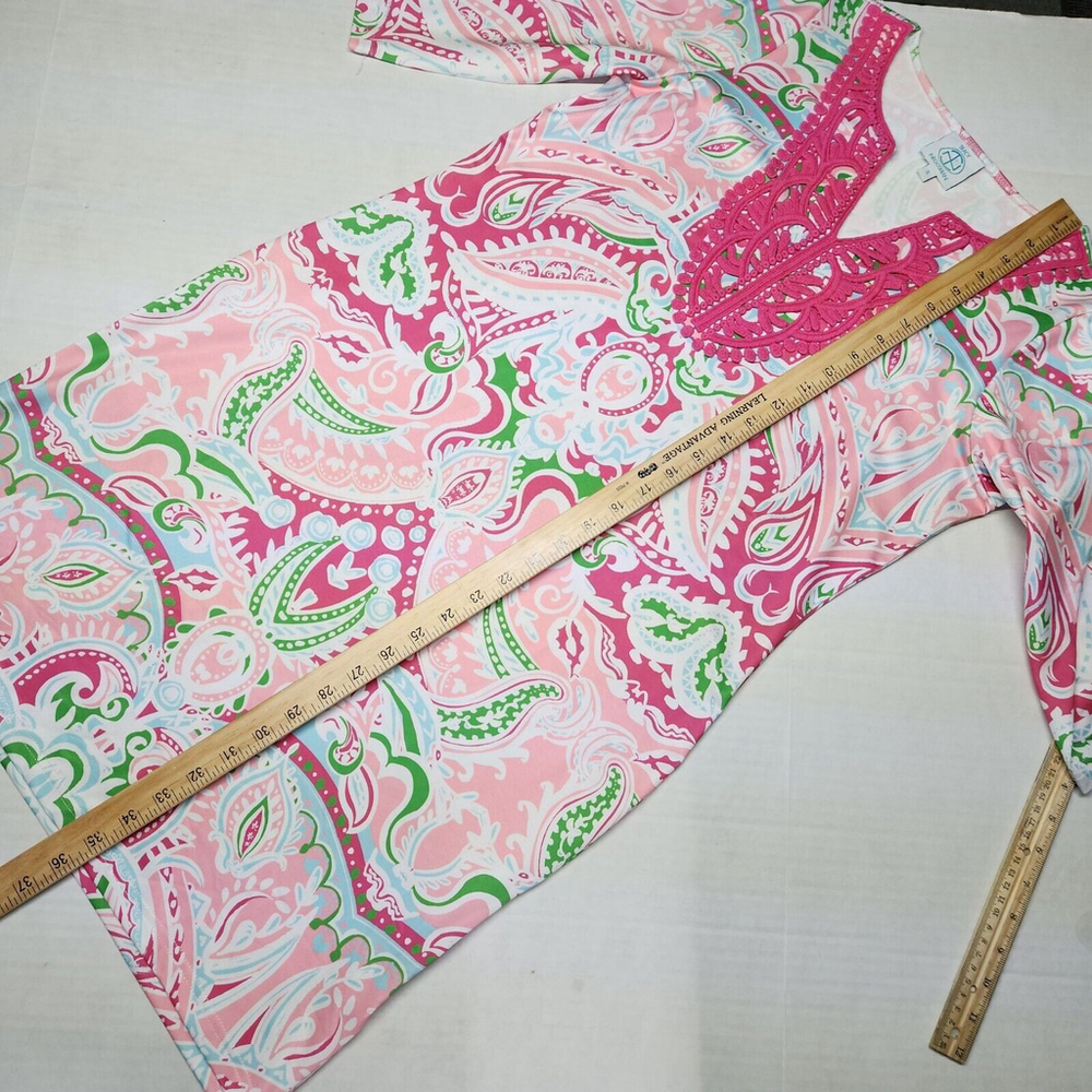Knee Length Paisley Pink Green White Crochet Trim V Neck Barbie Challenger Core - Picture 11 of 14